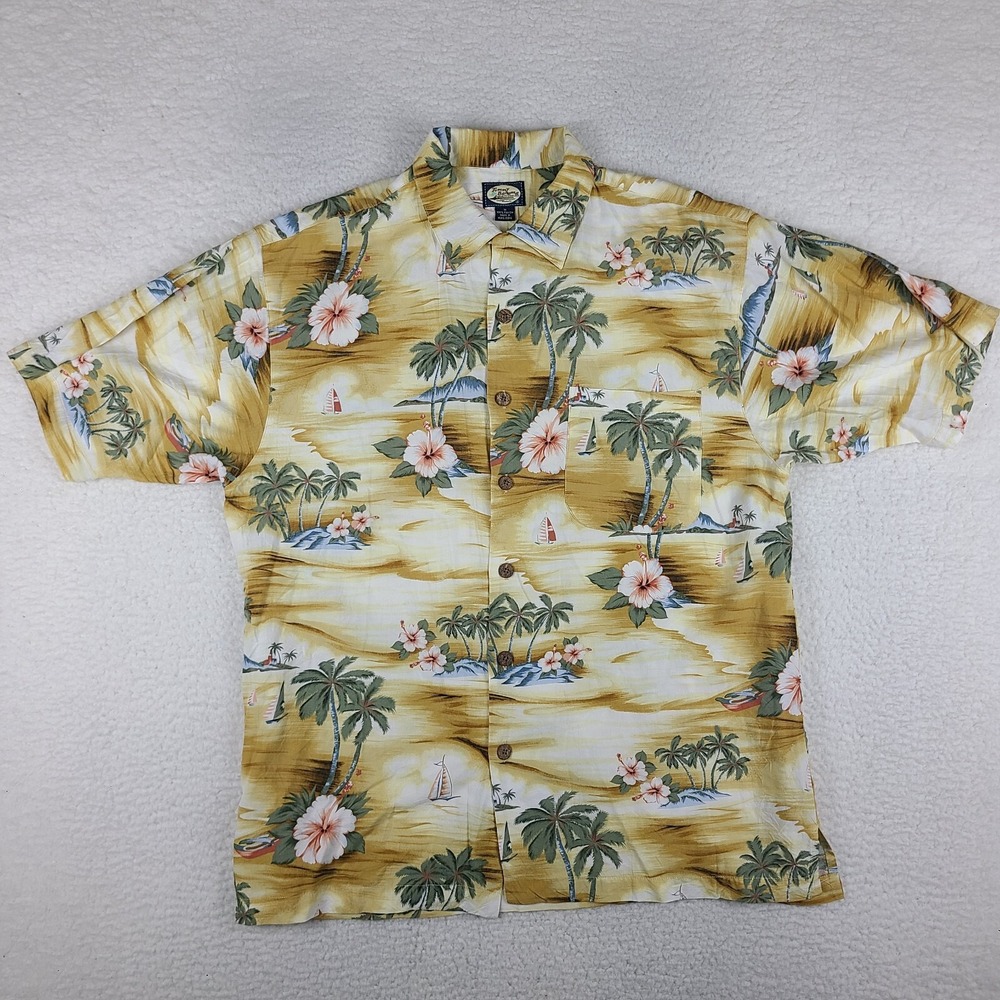 Tommy Bahama Dress Shirt Mens Medium Island Hawaiian Floral Rayon‎ Button Up EC